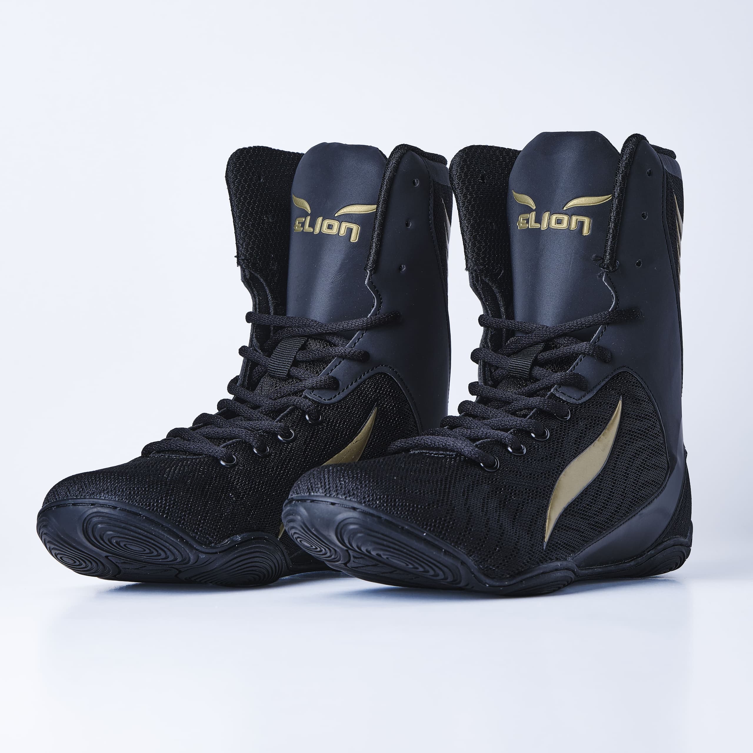 Chaussures de Boxe ELION Rapide Noir/Or Réfléchissantes - Image 5
